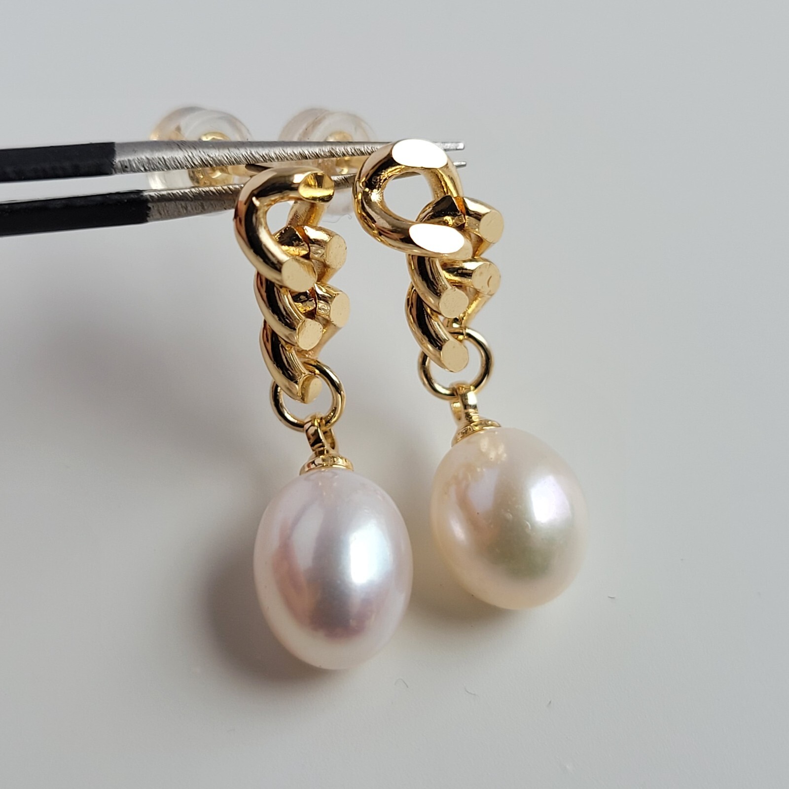 Boucles d'oreilles argent or jaune 18ct perles anti-allergie faites main
