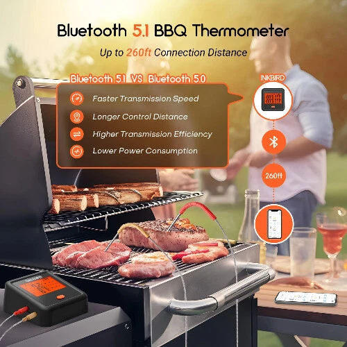 Meat Thermometer Grill Thermometer with 4 Meat Probes LCD Free App Control