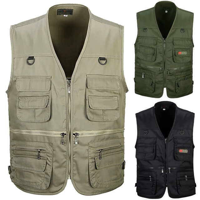Bushline Outdoor Hunting Fishing Khaki Vest Men's L Zip front 11