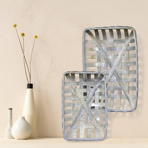 Rustic Gray Tobacco Basket with Metal Straps - Hangable Wall Storage Solution - Picture 8 of 8