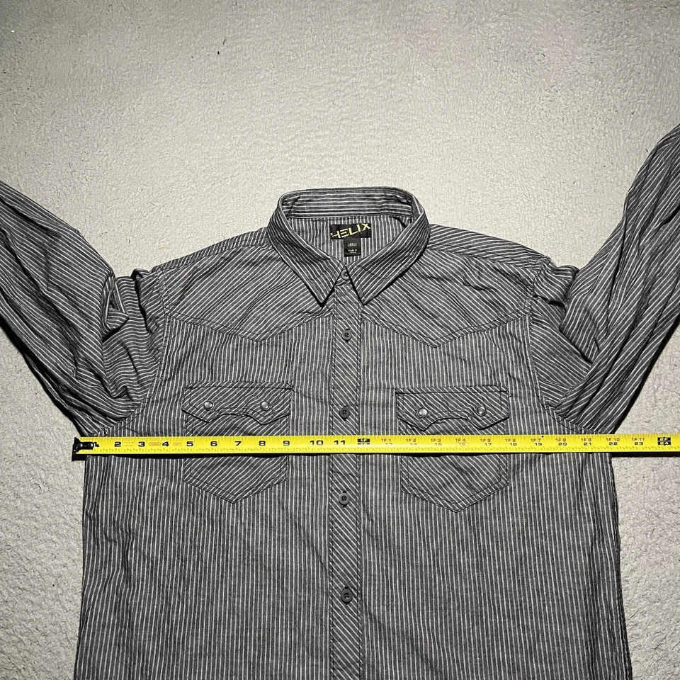 Camisa Helix Para Hombres Grande Gris Rayas Diente de Sierra Bolsillo Western Manga Larga Foto 4 de 4