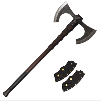 Hache viking à double tranchant avec tête en acier au carbone