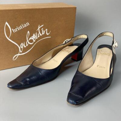 EU37.5 Christian Louboutin ブラック ヒール 321A Christian Louboutin Black Leather Studded Spike Heels