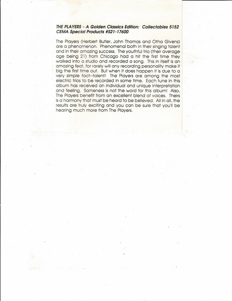 THE PLAYERS - HE'LL BE BACK: GOLDEN CLASSICS (CD 1993) SEALED **12 ...