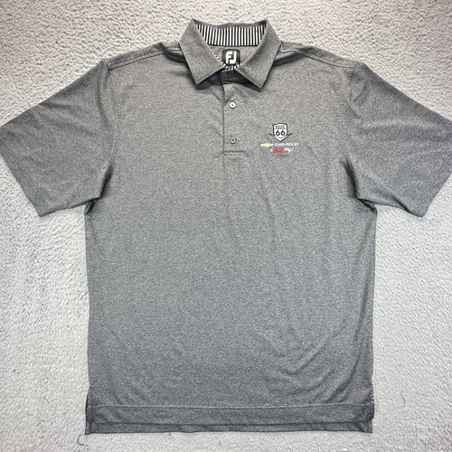 Footjoy Golf Polo Shirt Mens Large Gray Stretch Short Sleeve Route 66 Chevrolet