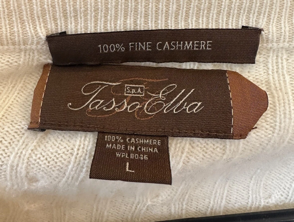 Tasso Ella Cashmere Sweater Mens L Long Sleeve Cream 100% Fine Cashmere - Image 2 of 4