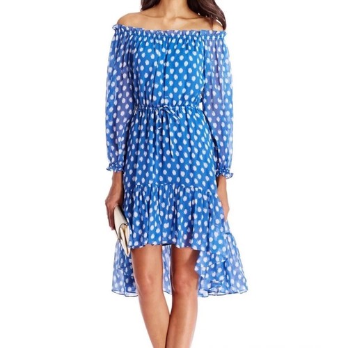 Size 4 Diane von Furstenberg DVF Camila Two Hi-Low Silk Chiffon Dot Batik Dress - Picture 6 of 11