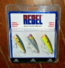 Rebel 3pk P60 Pop-R Fishing Lures: FOXY SHAD, SLIVER/BLACK & FOXY LADY