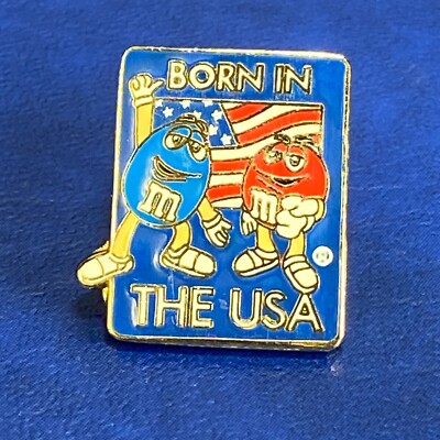 Vtg Born In The USA Red White & Blue Flag MM's M&M's Candy Tack Pin Hat Lapel