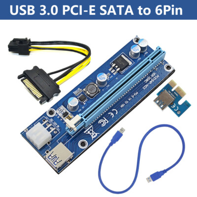 PCI-E 1x auf 16x Riser Card Mining/Rendering-Kit Pro USB 3.0 6PIN DIE NEUSTE VER