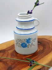 Petit pot céramique ancien, liseré et fleurs bleus