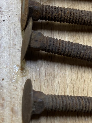 (6) VINTAGE Reclaimed Rusty Flat Carriage Bolts 2" x 1/4" C Antique Restore - Picture 3 of 5
