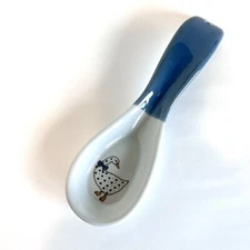 Vintage Spoon Rest Duck Goose w/ Blue Bow Stoneware 9.5” L Cottagecore