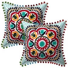 Hand Embroidered Cotton Decorative Cushion Cover Suzani Pillow Cover Set of2 Pc