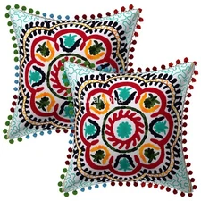 Hand Embroidered Cotton Decorative Cushion Cover Suzani  Pillow Cover Set of2 Pc
