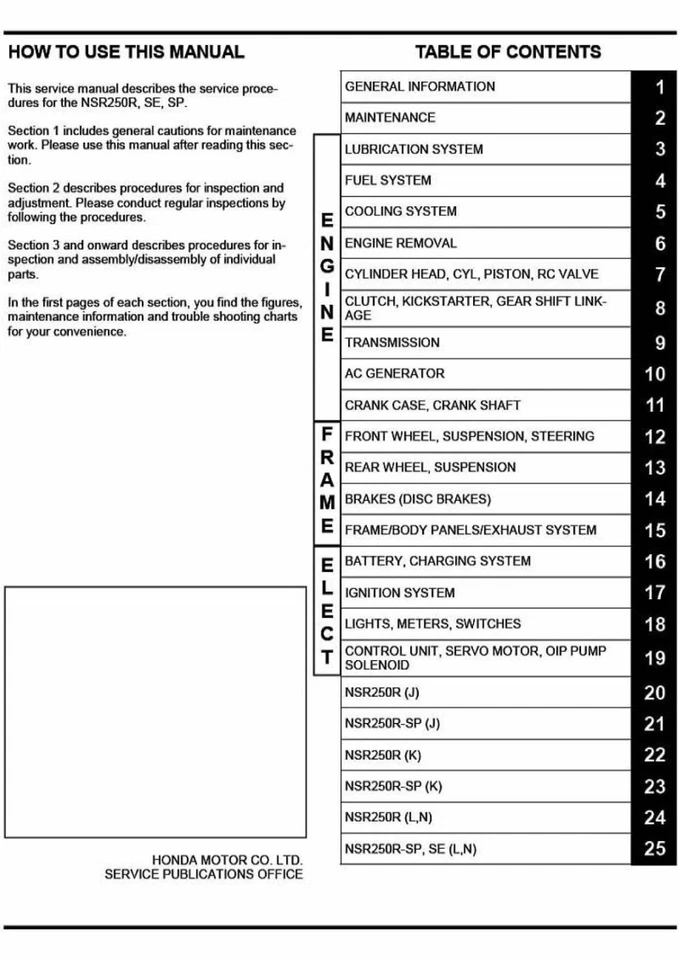 Paper ENGLISH Service Shop Repair Manual 1987-1993 NSR250R NSR250 MC16 MC18 MC21 - Image 2 of 4