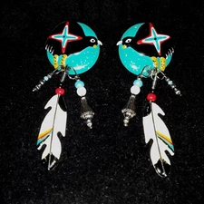 Vintage Lunch At The Ritz Indian Feathers Turkeys  Earrings Post Dangle NICE!