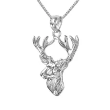 Sterling Silver DEER Pendant / Charm, Made in USA, Italian Box Chain