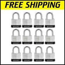 Durable Laminated Steel Padlock Set - 12 Packs with 24 Keys, Multi-Use