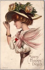 1913 Pretty Lady / FASHION Greetings Postcard Large Hap 
