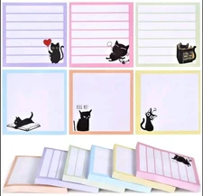Black Cat note pad Sticky Stocking Stuffer 3 Inch x 3 Inch Set of 6 FREE SHIP