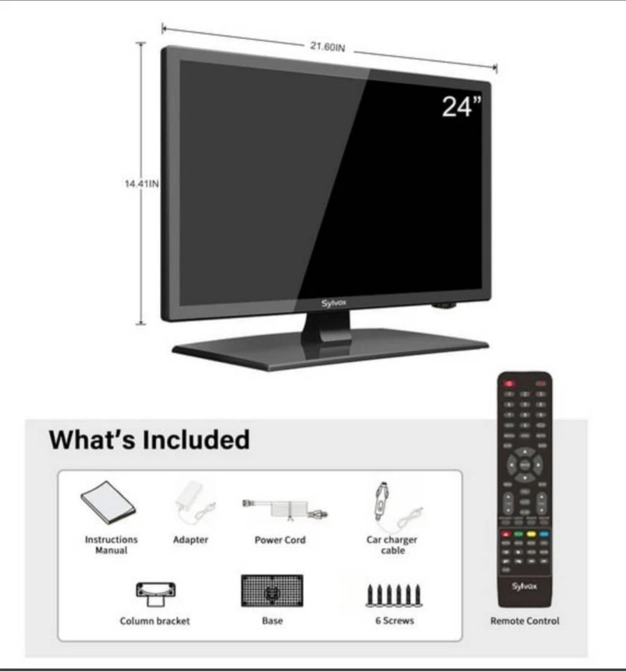 Sylvox 110 AC & 12Volt 24 Inch RV TV 1080P Built-in DVD Player Speaker FM Radio - Image 2 of 4