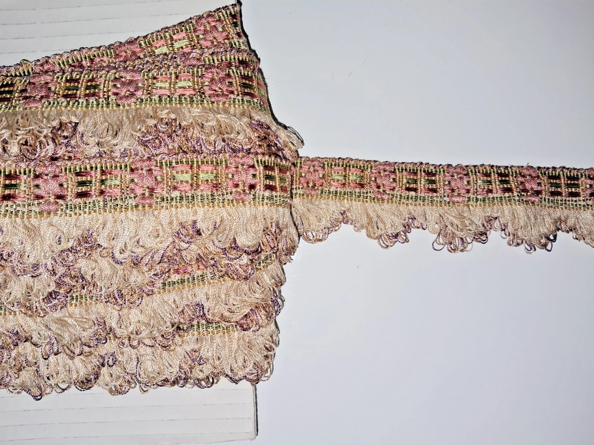 Galon Passementerie Ancien - Écru Et Bleu - Ruban Vintage N°687