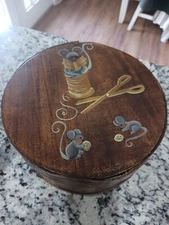 Vintage Bentwood Handpainted Sewing Box Pantry Storage Signed by Artist Dated 84