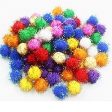 15 Sparkle Glitter Tinsel Pom Poms Balls 1.25" Toys Bag Cats Kittens 