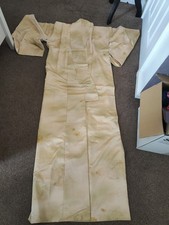 Authentischer japanischer Vintage Houmongi Kimono aus Seide &bull; gewebter Rinzu Damast cremefarben