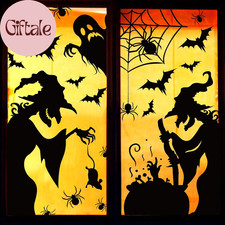 Large Halloween Window Clings Decorations - Silhouette Decorations with Scary Wi
