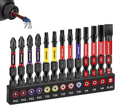 Schrauber Bit Set 13tlg 50mm Kreuzschlitz Torx Hex Schlitz Magnetisch S2 Stahl