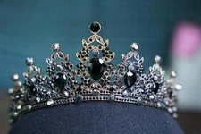 Goth Black Tiara Bridal Crown Birthday Wedding Gift Diadem Vintage small medium