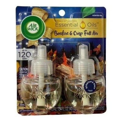 Air Wick Plug in Scented Oil 2 Refills, Bonfire and Crisp Fall Air, Essential...