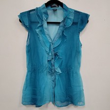 Y2K Indie Sleaze Top Size S Fairy Twee Cap Sleeve Sheer Chiffon Romantic Blue