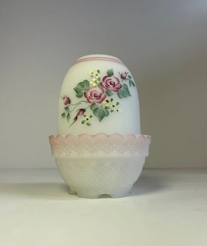 Fenton Art Glass White Rose Candle Fairy Lamp - Hand Painted by Valory Gherke