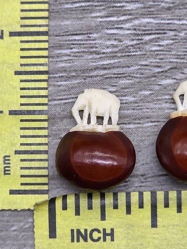 Set of 2 Rare Vtg Lucky Elephant Seed Beans Carved Tiny Animals