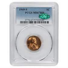 1949S Lincoln Wheat Cent 1C PCGS MS 67 RD CAC