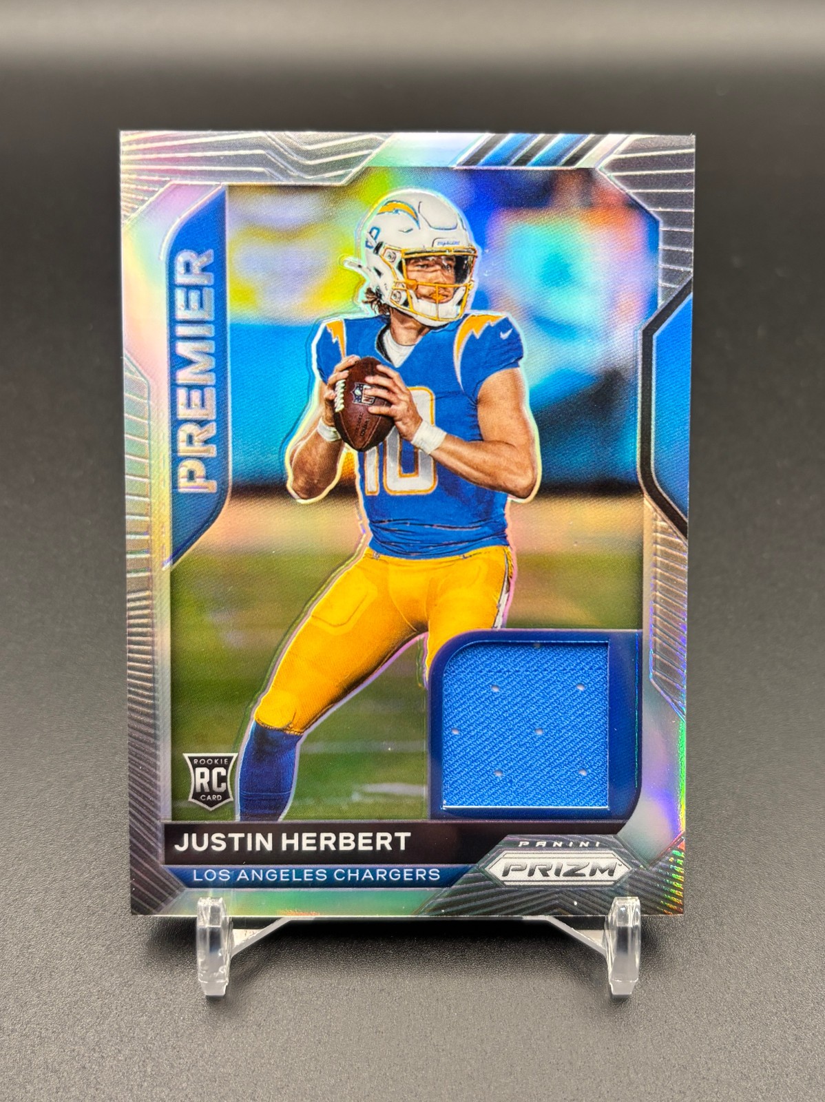 JUSTIN HERBERT 2020 PANINI PRIZM PREMIER SILVER PRIZM ROOKIE RC JERSEY CHARGERS 