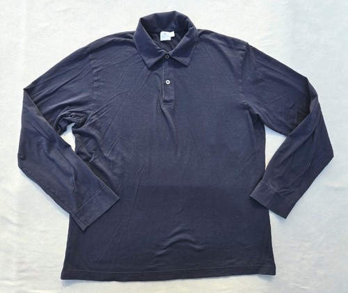 Sunspel Shirt Mens Medium Long Sleeve Polo Blue Classic Cotton Lightweight