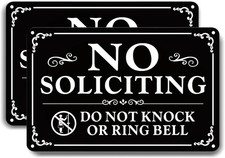 2 Pack No Soliciting Sign 9 x 6 Aluminum Metal Weatherproof Front Door Sign