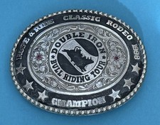VTG 1998 Rope Ride Rodeo Double Iron Bull Riding CHAMPION Trophy Belt Buckle