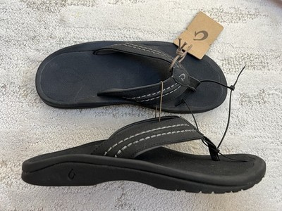 NWT Olukai Hokua Quick-Drying Beach Sandals Flip Flops Black Men s US 8 / EU 41