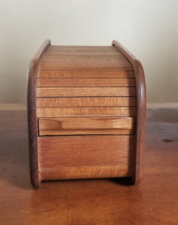 Vintage MCM Kalmar Designs Teak Wood Roll-Top CD Floppy Disk Holder Tambour BoX