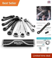 10-Piece Reversible Ratcheting Wrench Set Offset Double Box End SAE Metric Tools