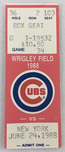 MLB 1988 24.06. New York Mets at Chicago Cubs Ticket Stub - David Cone WP - Bild 1 von 2