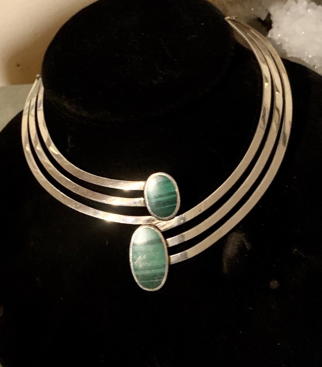 Solid Sterling Silver Malachite Collar Necklace C… - image 1