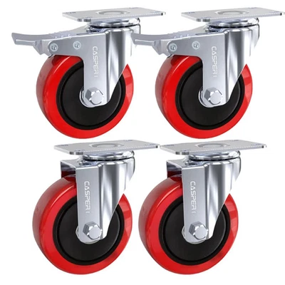 CASPERI 4 x Double Bearing 700KG 100mm Rubber Swivel Castor Wheel Trolley Caster BOLT UK