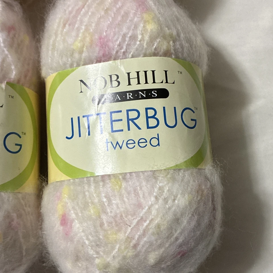 4 Skeins NOB HILL Jitterbug Tweed Yarn  Pale Varigated Yellow/Pink Flecks - Image 2 of 3