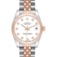 Rolex Datejust 31 Midsize Steel Rose Gold Diamond Dial Watch 178271 Box Card